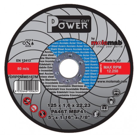 Disque à tronçonner acier inox 125x1.6x22.2 power