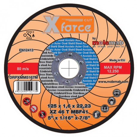 Disque à tronçonner acier inox 125x1.6x22.2 XFORCE